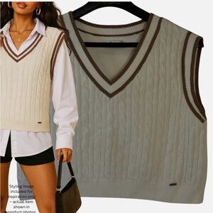 Hollister Cropped Cable Knit Sweater Vest M Cricket Tennis Preppy Light Academia